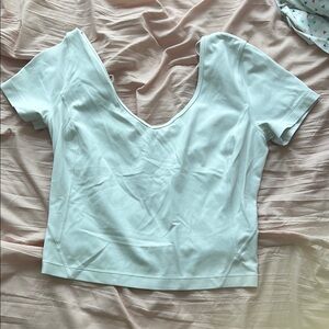 Lululemon Athletica White Short Sleeve Fitted Crop Blouse